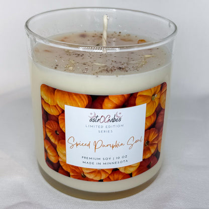Close-up of Spiced Pumpkin Soul candle showing natural soy wax and seasonal autumn aesthetic